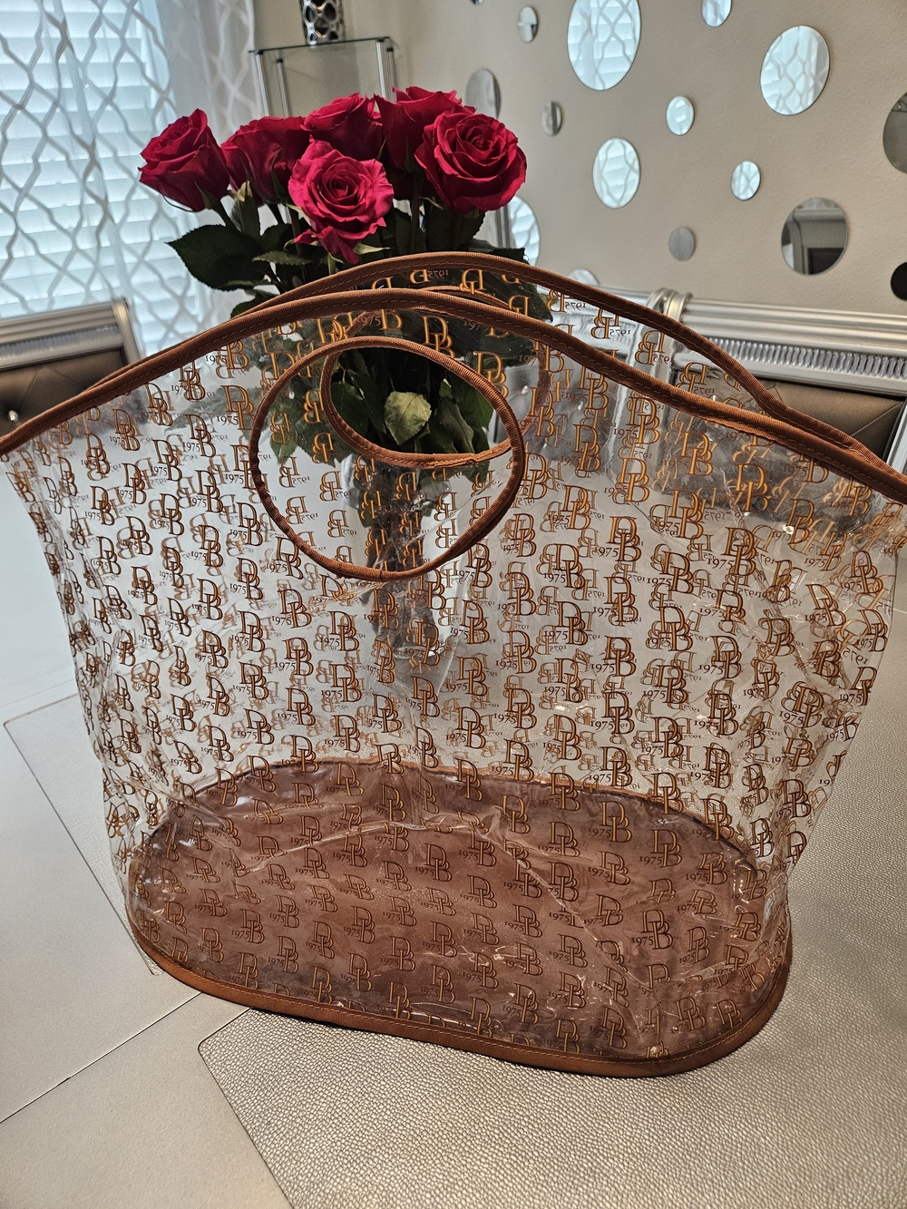 Dooney & Bourke Clear Tote with Brown Monogram Trim